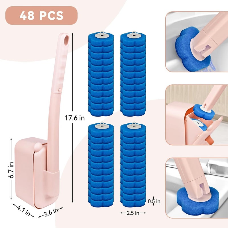 clowand Disposable Toilet Brush Toilet Bowl Cleaner,Toilet Cleaning Supplies,Toilet Bowl Brush,Toilet Cleaner Brush,Toilet Brush with Holder,48 Refills for Cleaning and Hygienic Bathroom Maintenance (Pink) - Image 2